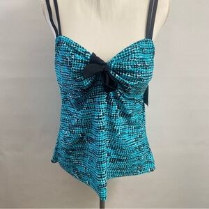 Ocean Dream Blue Lagoon Swimsuit Top Size 16 Aqua Black Adjustable Straps